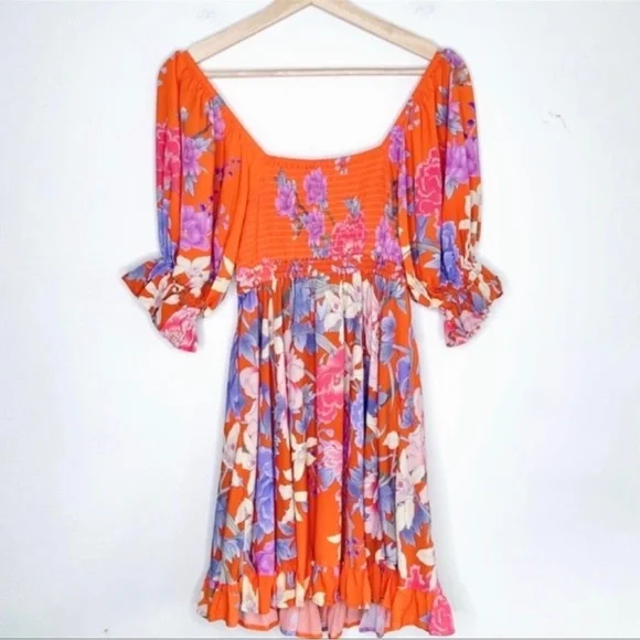 Spell & The Gypsy Collective Floral Lily Playdress Ruffle Trim Mini Dress in Red - Picture 4 of 10